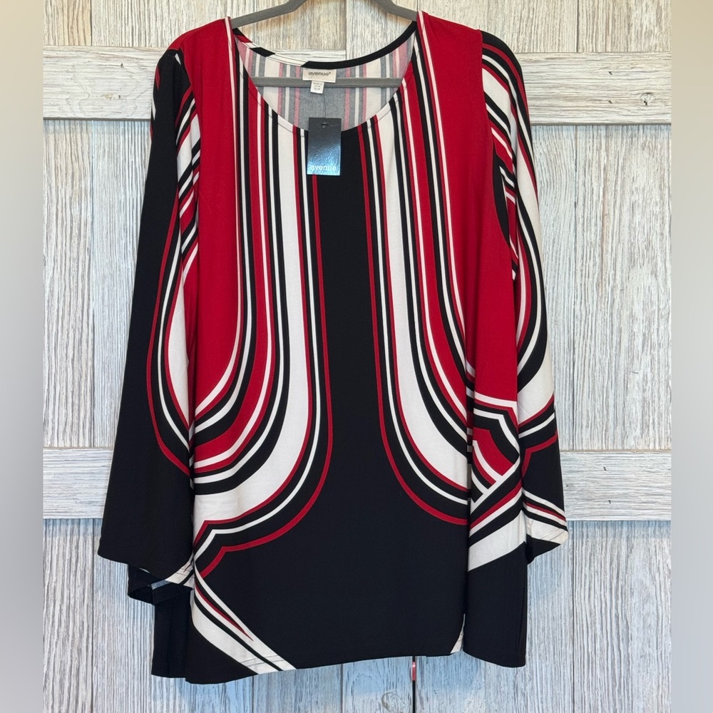 Avenue Women's Black and Red Striped Blouse Sz 18/20 NWT